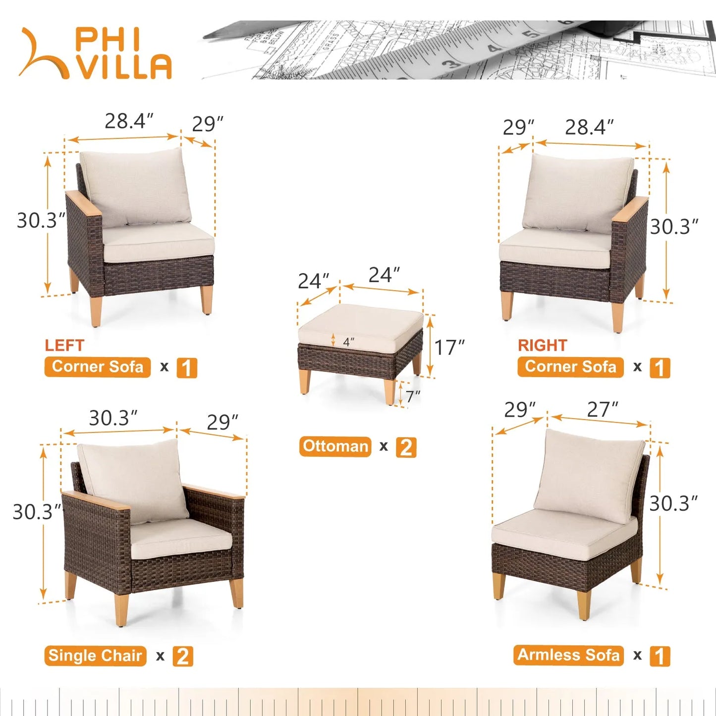 7-Seat All-Weather PE Wicker Patio Sectional Sofa Set