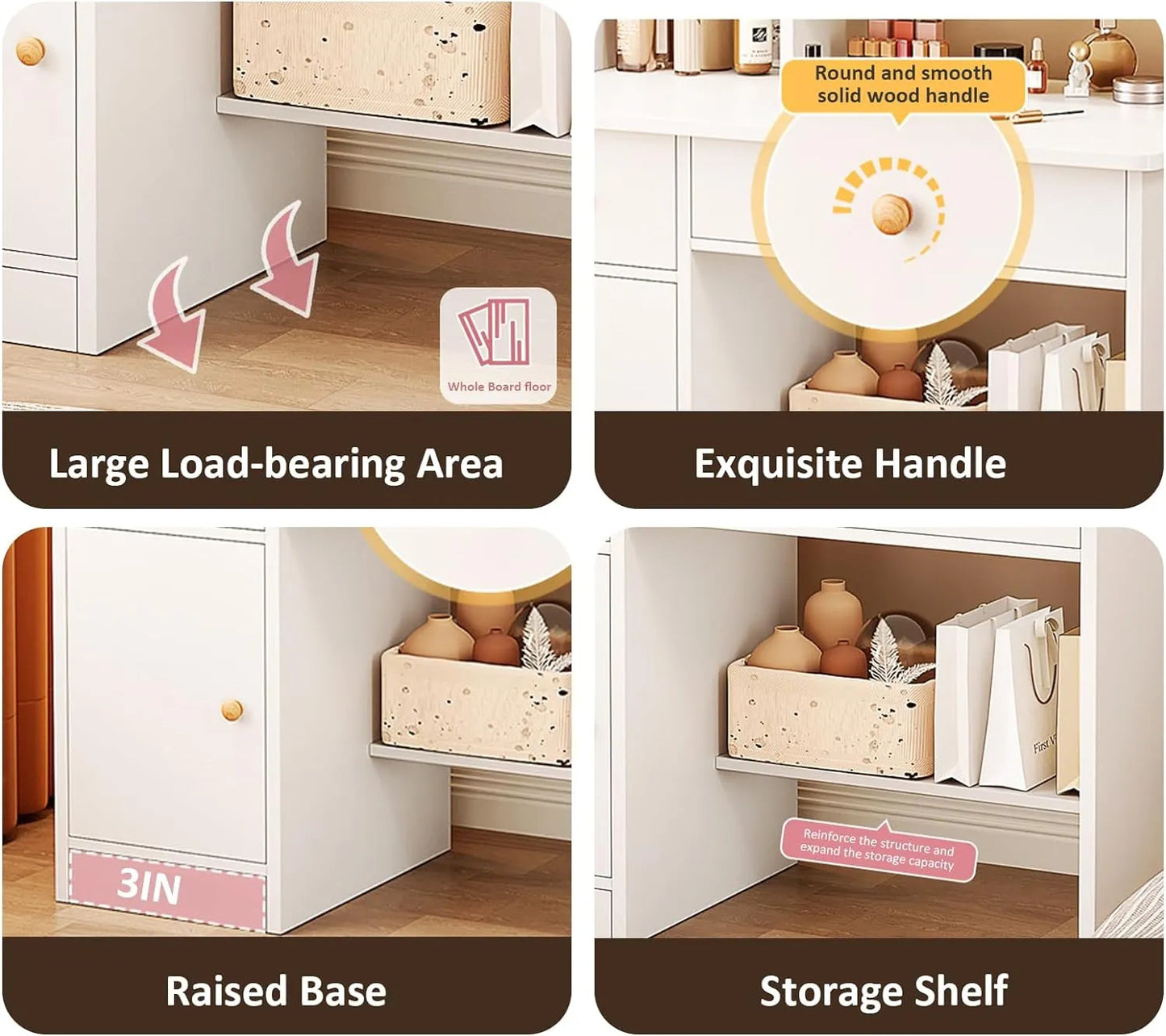 Makeup Vanity - Vanity Table with Three Adjustable Mirror Lightings, Added Storage Shelf, Multiple Chairs, Makeup Table for Bedroom