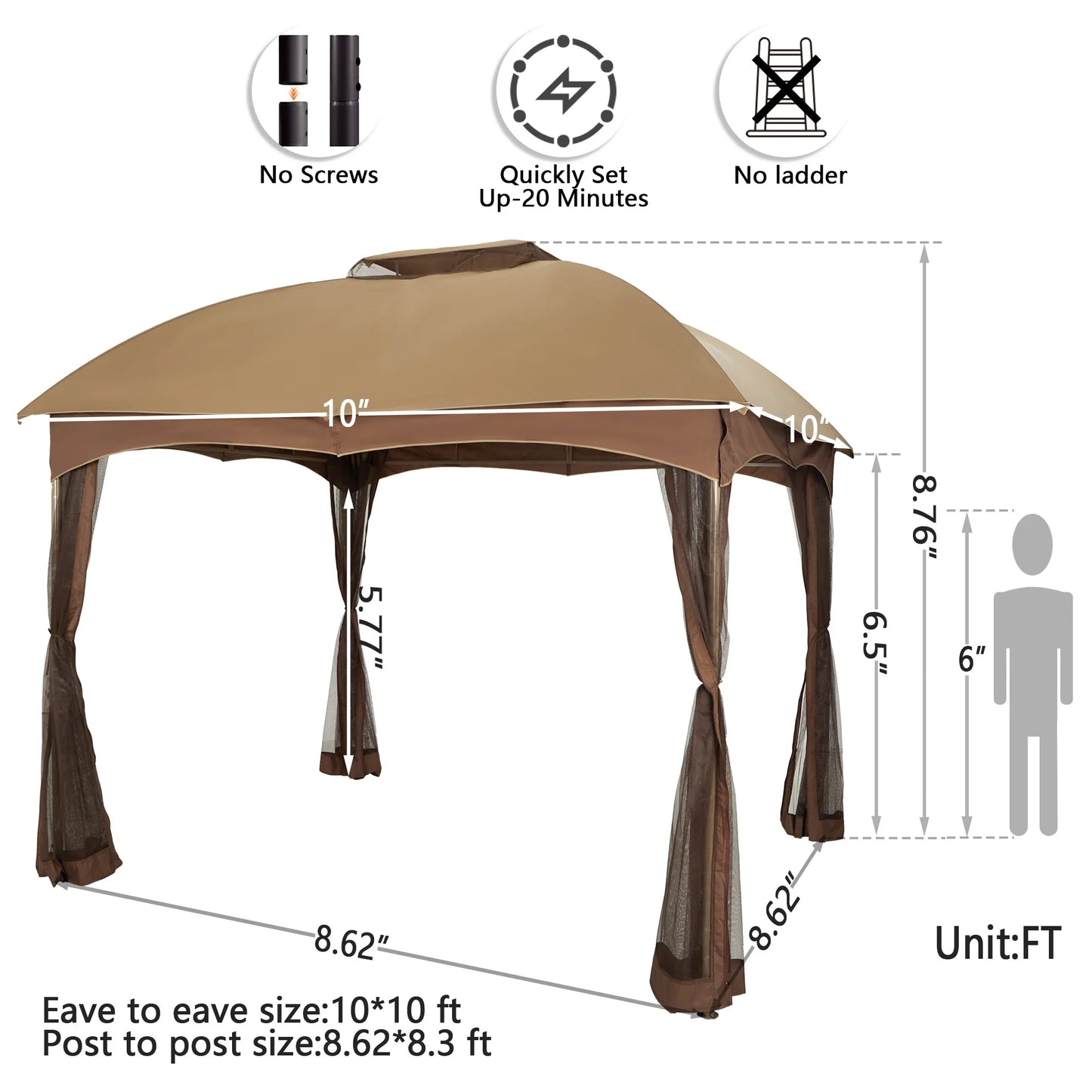 10x10Ft Double Vent Gazebo Outdoor Canopy With Privacy Netting