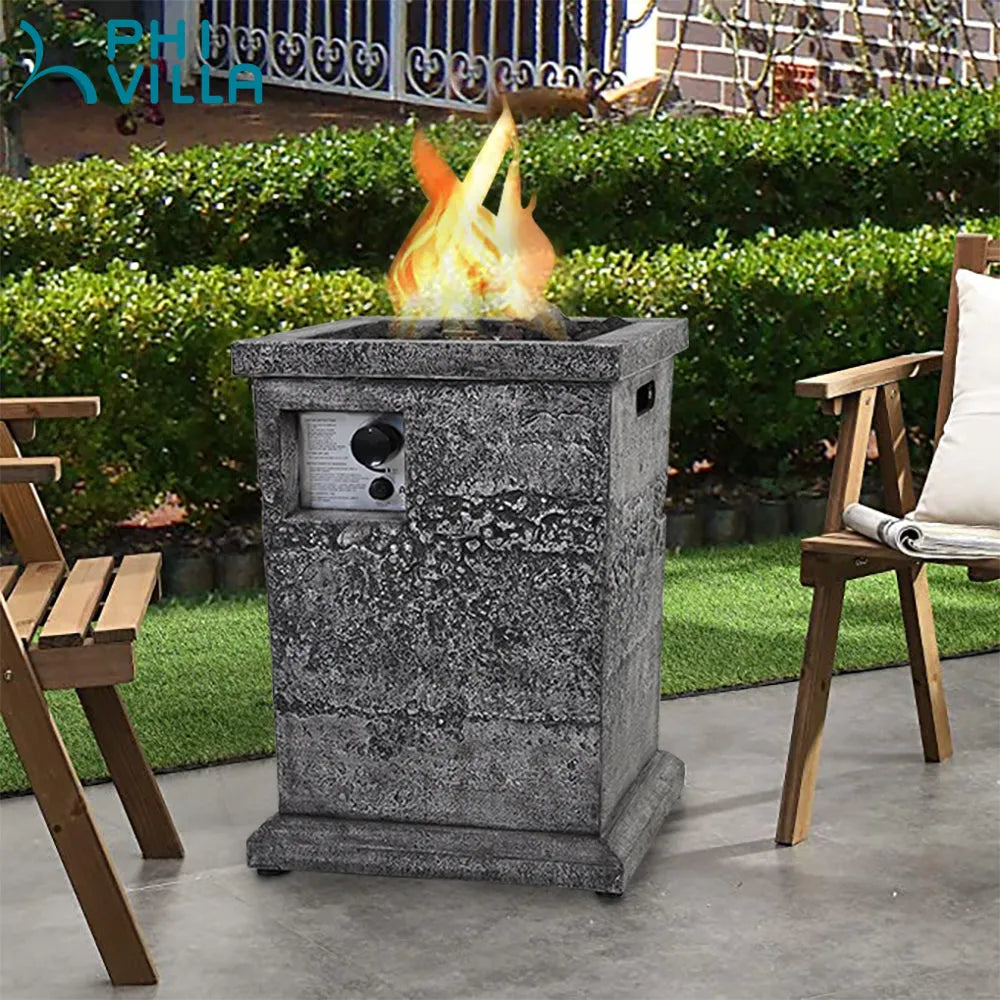 18 Inch 30,000BTU Outdoor Square Terrafab Gas Fire Pit With Waterproof Cover