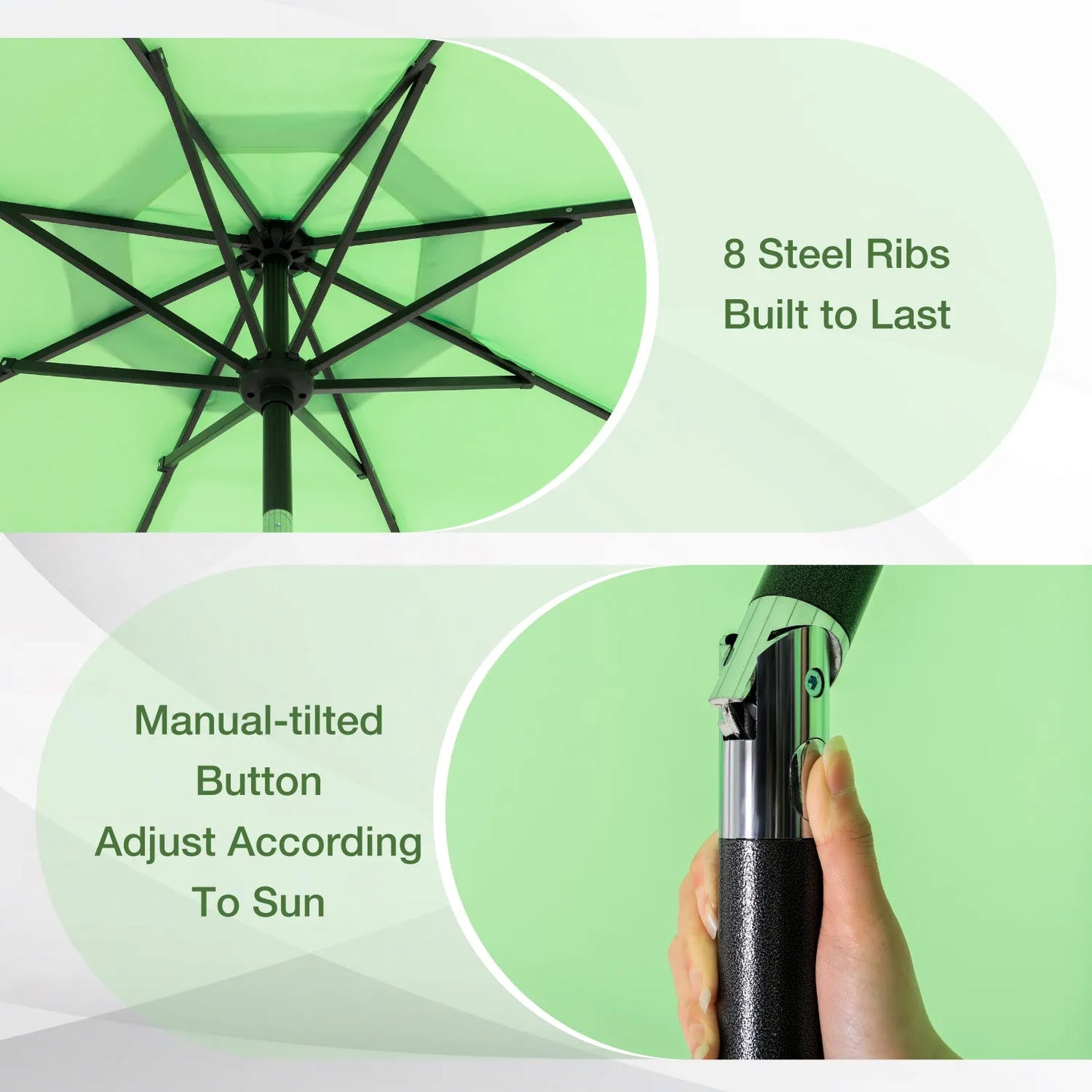 9/10ft Crank Open Patio Umbrella With 24 LED Lights & Ruffles