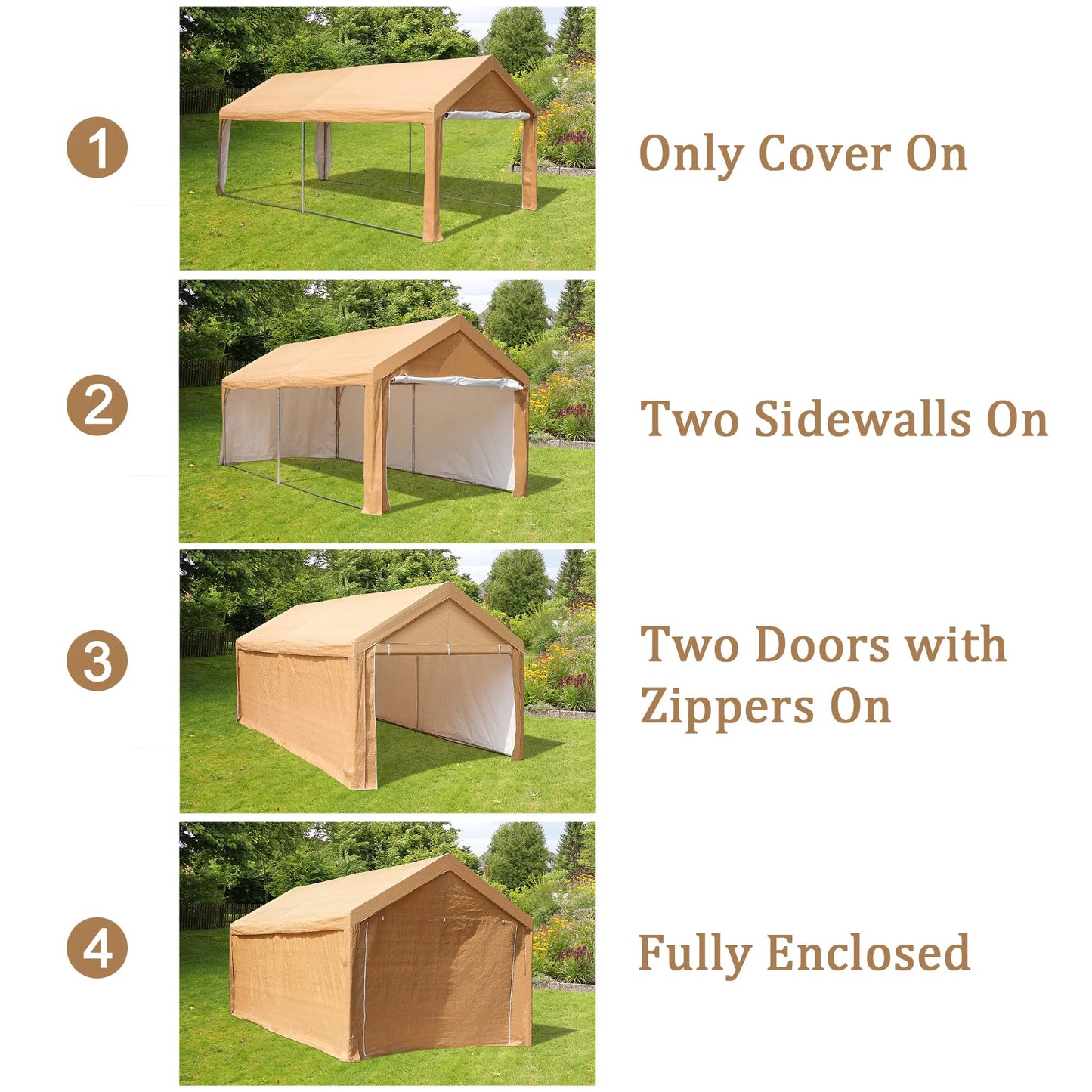 10x20 ft Heavy Duty Carport Canopy Instant Garage with Removable Sidewalls and Doors