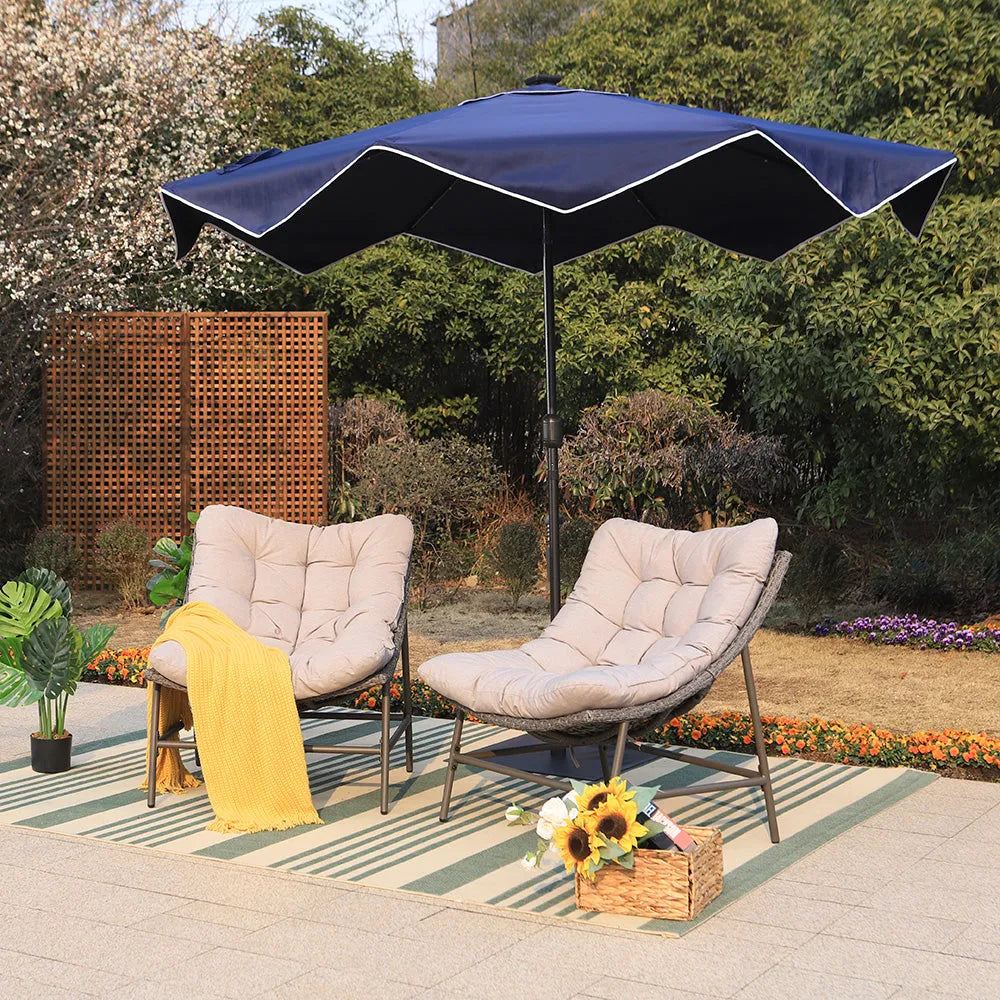 2-Piece Rattan Papasan Lounge Chair with Thick Cushions