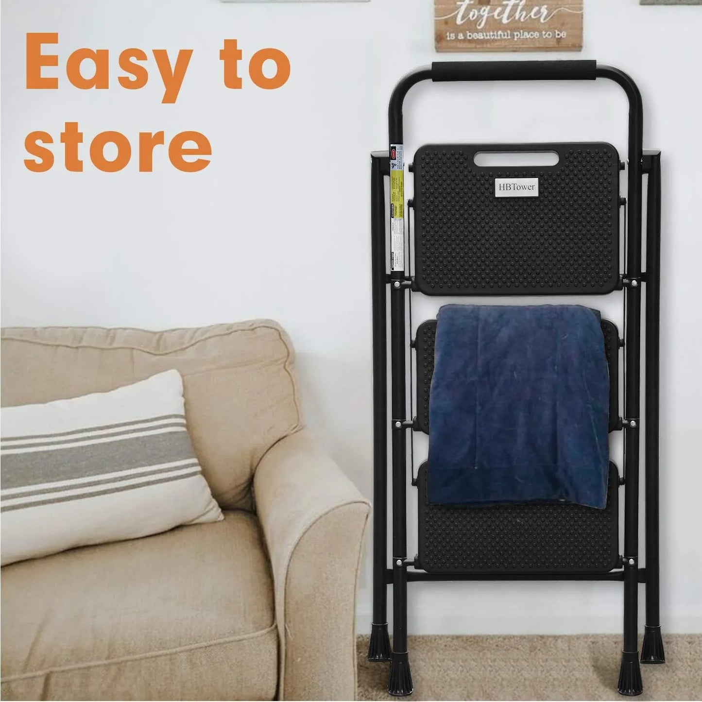 3 Step Ladder, Folding Step Stool with Wide Anti-Slip Pedal, 500lbs Sturdy Steel Ladder, Convenient Handgrip, Lightweight, Portable Steel Step Stool, Black