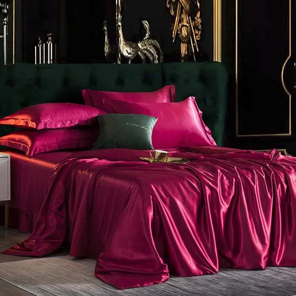 4PCS SUPER SOFT Luxury Silk Bedding Set(1 FLAT SHEET+1 QUILT COVER+ 2 PILLOWCASE)