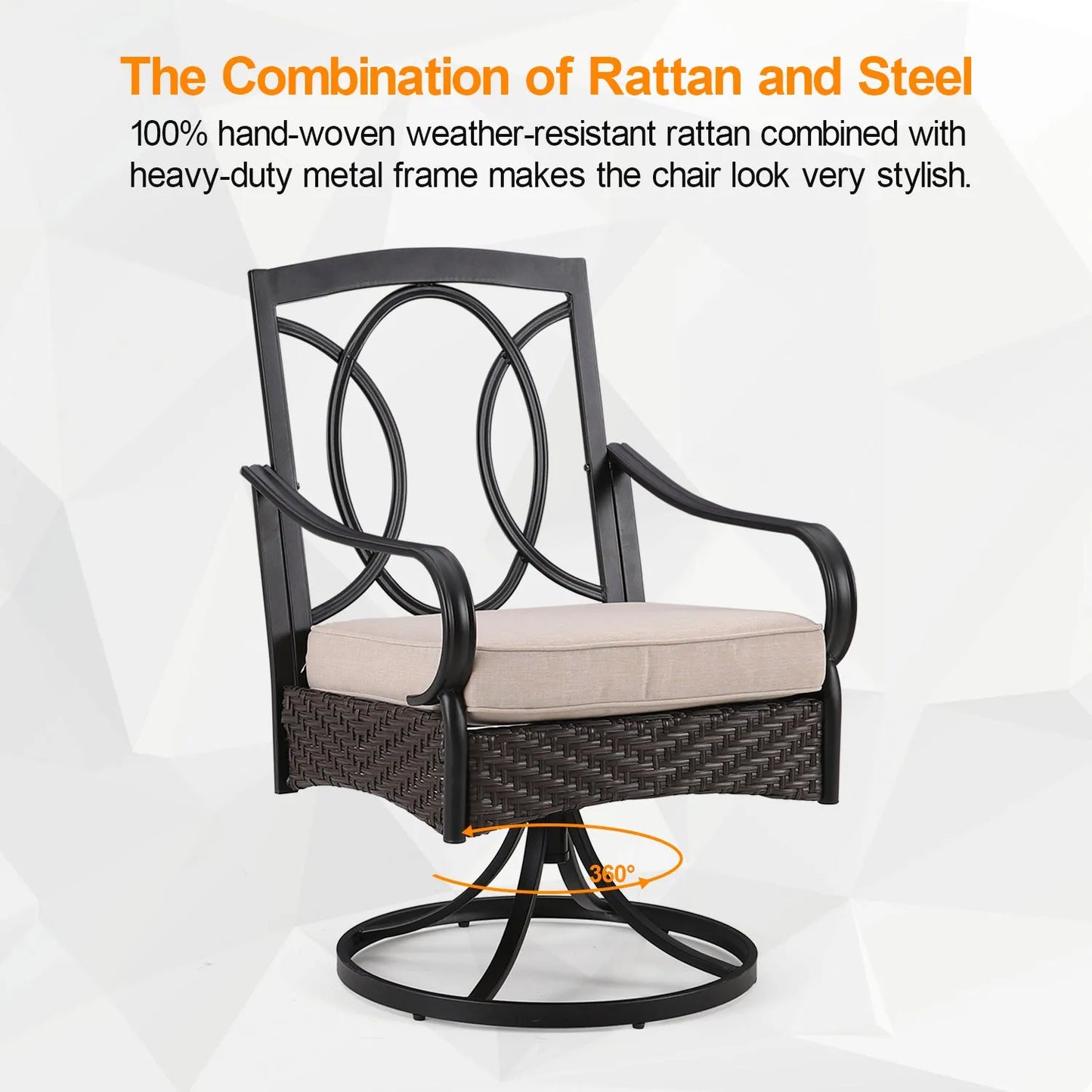 7-Piece Patio Dining Set With 6 Cushioned Steel & Rattan Chairs and Rectangle Table