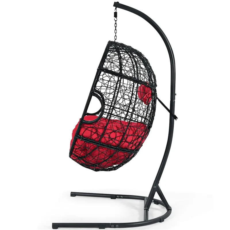 Outdoor Hanging Egg Chair Swing Hammock Chair Set with Stand & Cushion