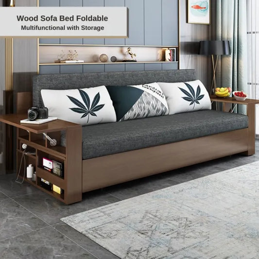 Foldable Multifunctional Wood Sofa Bed With Storage