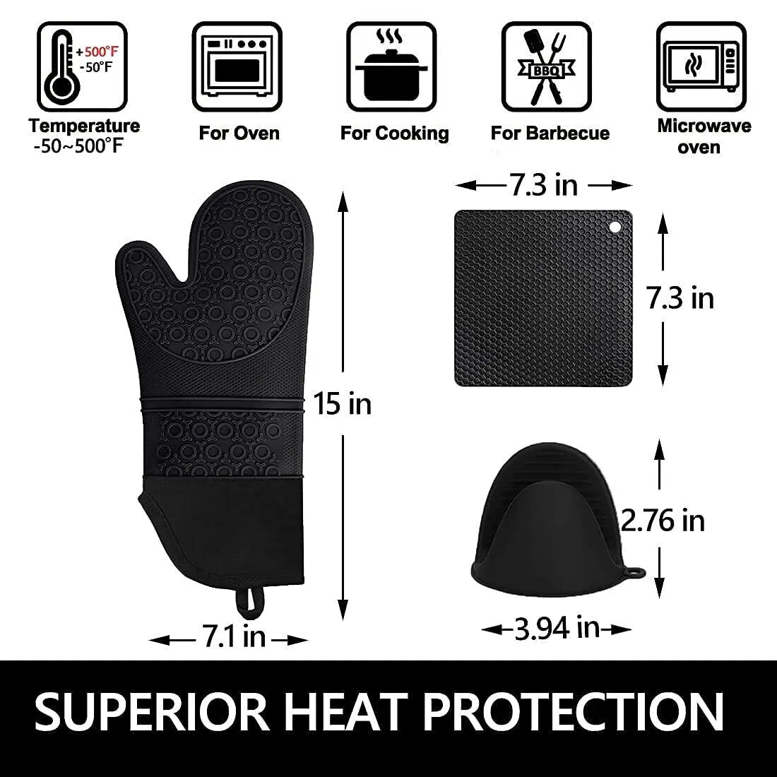 Silicone Oven Mitts and Pot Holders Set