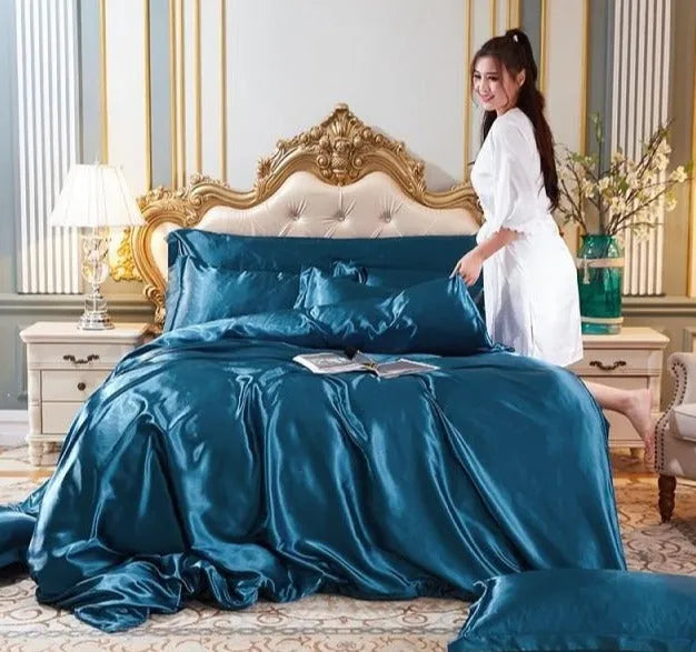 Luxury 100% Silk Duvet Cover 4 Pieces Set