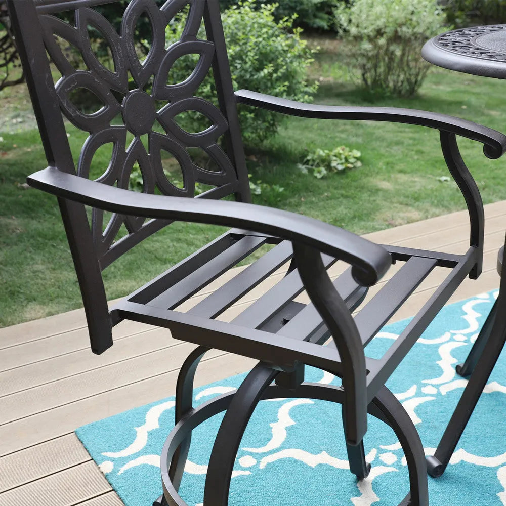Cast Aluminum Patio Outdoor Pub Height Swivel Bistro Bar Stools Chairs & Table