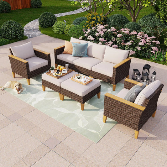 7-Seat All-Weather PE Wicker Patio Sectional Sofa Set