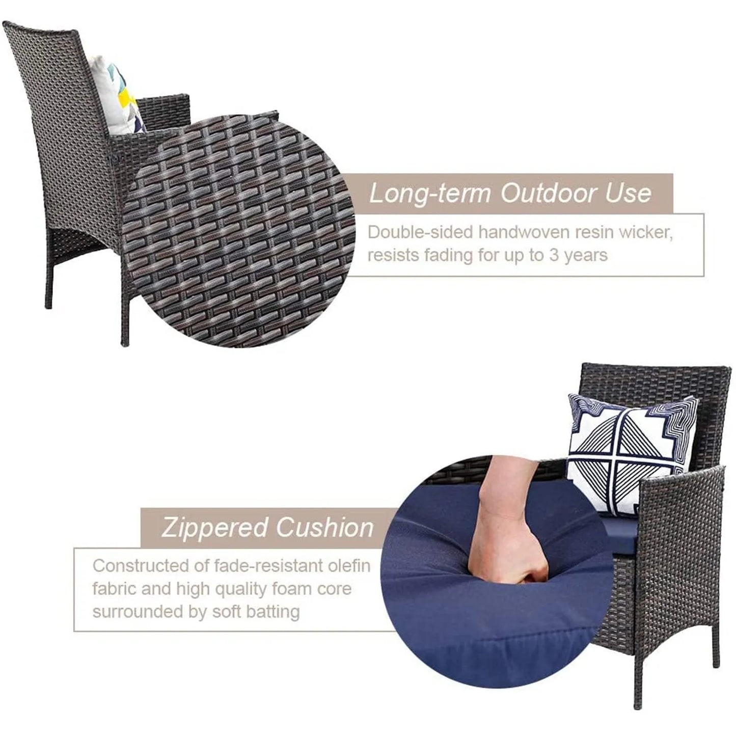 5-Piece Patio Fire Pit Set Rattan Dining Chairs & 50,000BTU Square Fire Pit Table