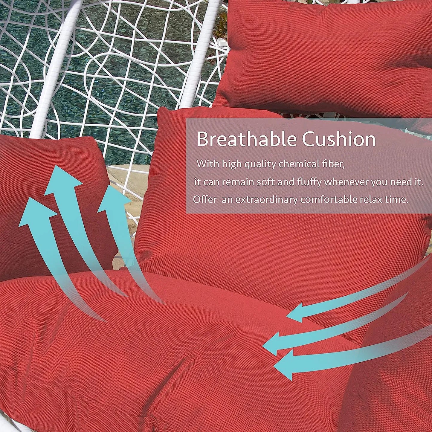 J.M.Deco Porch Swing Chair with Stand, Cushion & Pillow, Goldden Egg Rattan Wicker Swing Hanging Chair, Hammock Chair for Indoor, Outdoor, Garden, Backyard & Patio