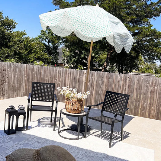 Outdoor Fixed Steel Dining Chairs with Bullseye Flower Pattern - Set of 2