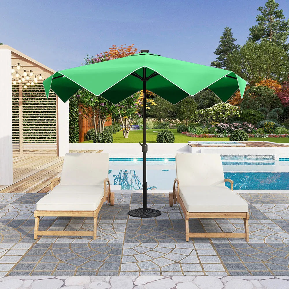 9/10ft Crank Open Patio Umbrella With 24 LED Lights & Ruffles