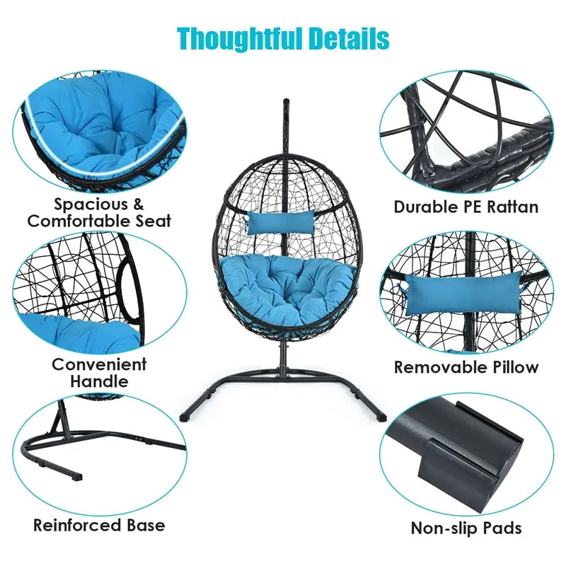Outdoor Hanging Egg Chair Swing Hammock Chair Set with Stand & Cushion