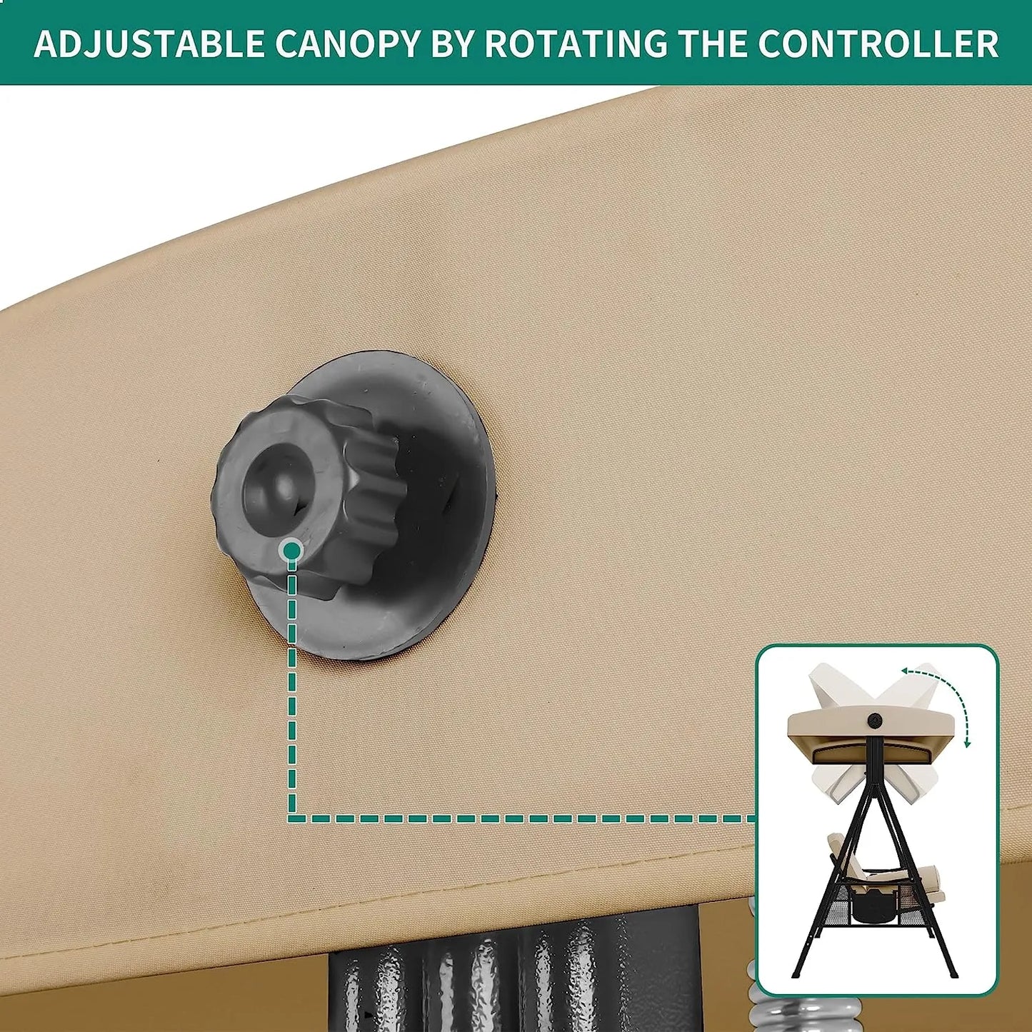 YITAHOME 3-Seat Deluxe Porch Swing Outdoor Heavy Duty Patio Swing Chair with Adjustable Canopy Removable Cushions Weather Resistant Steel Frame Suitable for Garden, Lawn, Backyard, Balcony, Brown