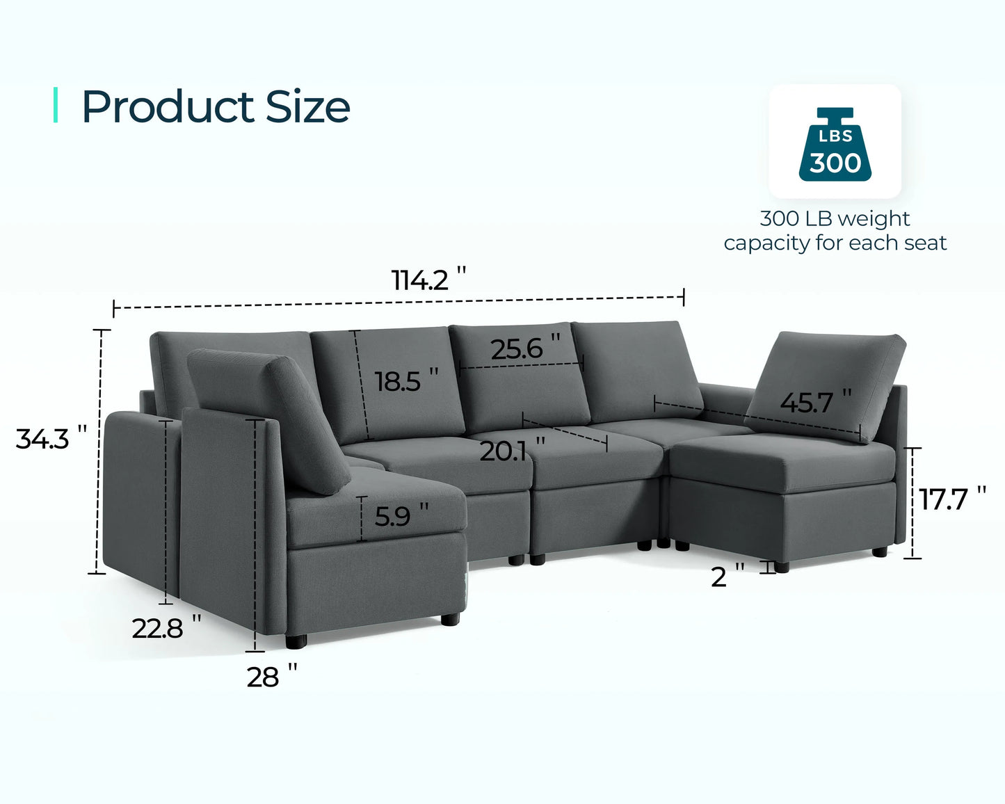 LINSY HOME Modular Couches and Sofas Sectional with Storage Sectional Sofa U Shaped Sectional Couch with Reversible Chaises, Dark Gray