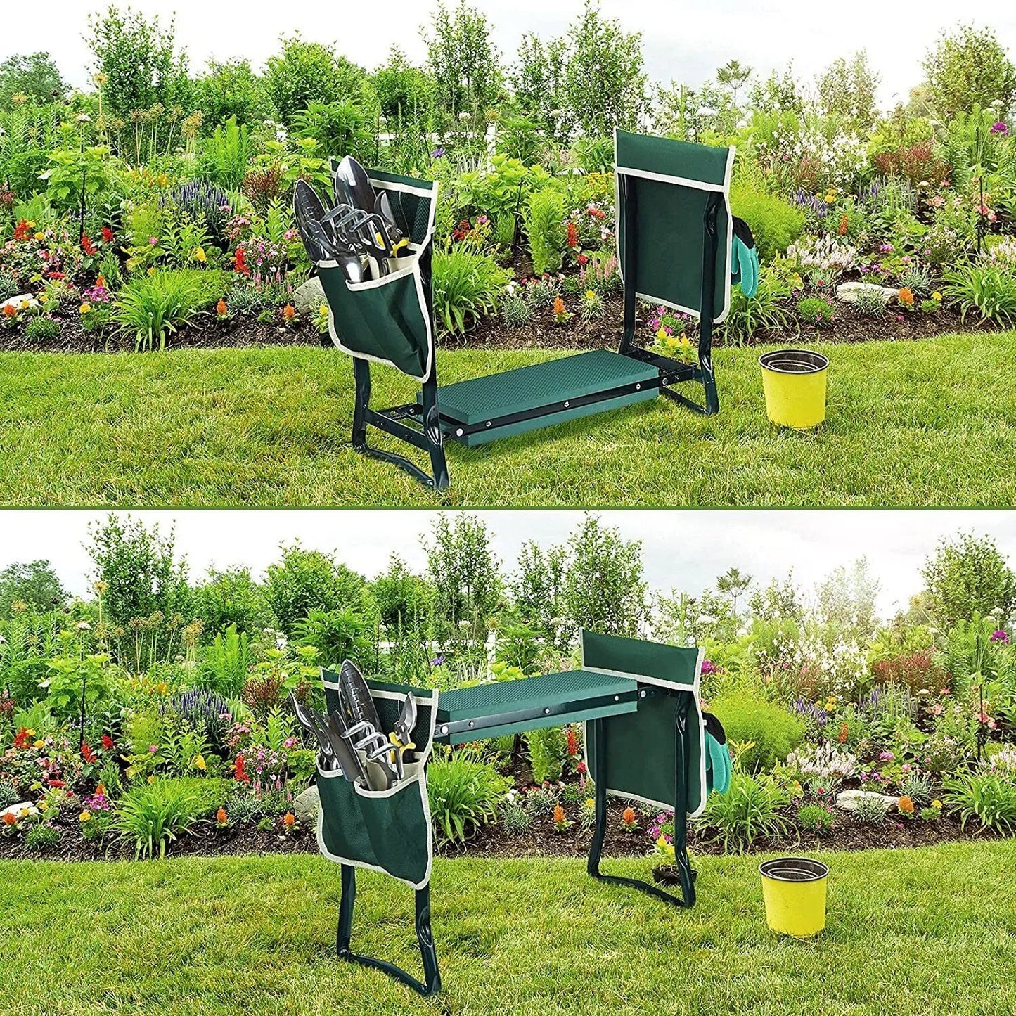 Garden Stool Foldable Heavy Duty Garden Bench with EVA Foam Kneeling Pad, Garden Tools, Gardening Gloves and Tools Bag, Gardening Gifts for Women/Mother and Men