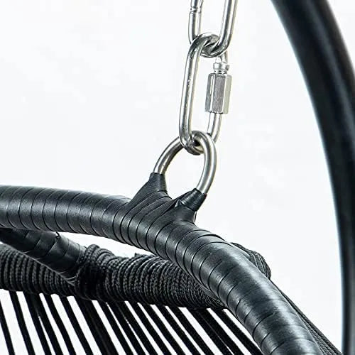 Hanging Egg Chair with Stand, 2 Person Heavy Duty Hanging Wicker Rattan Swing Chair Basket Hammock Nest Chair Seat for Indoor Outdoor Patio Lounger Swinging Loveseat (Beige)