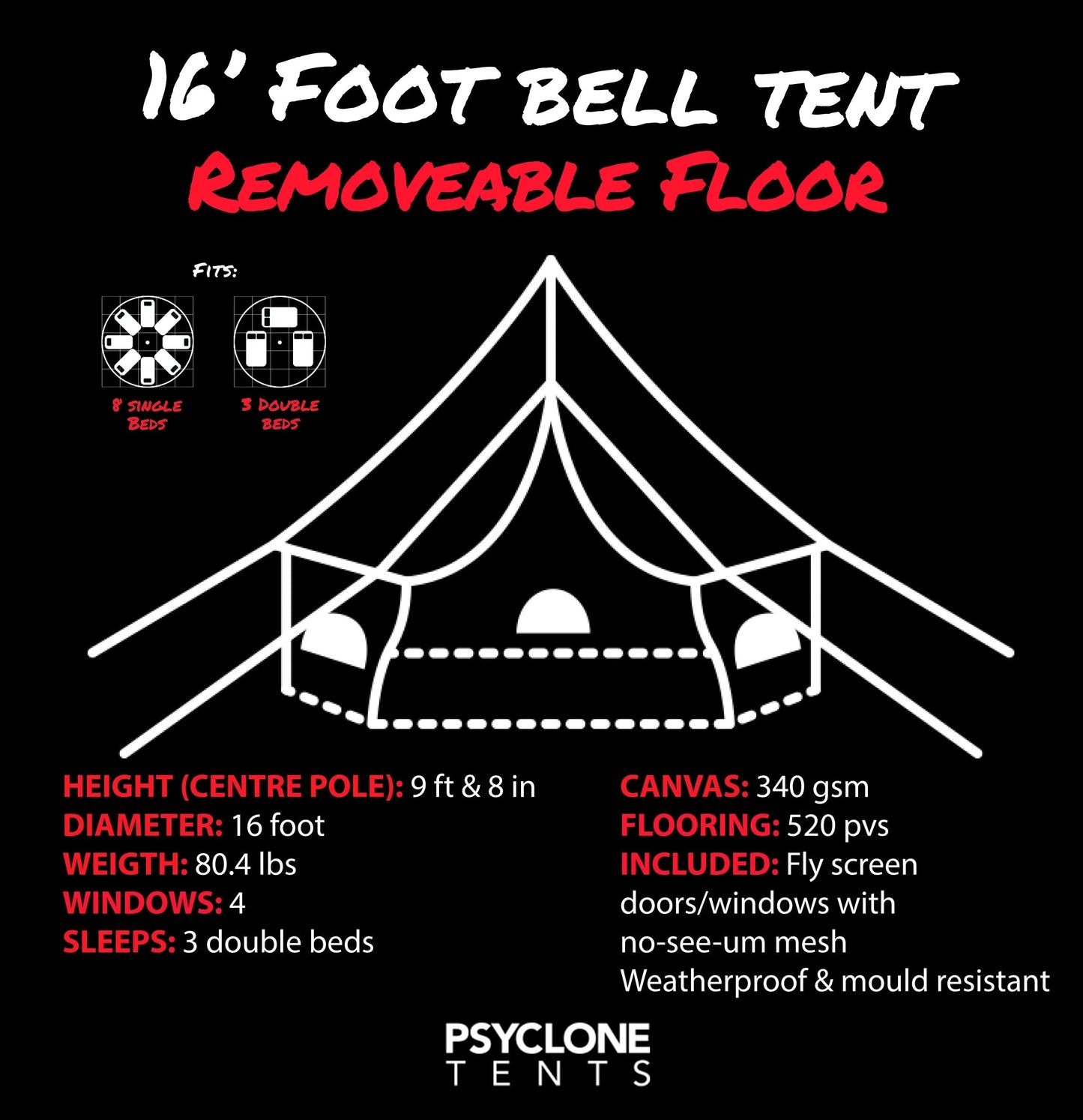 Psyclone Canvas Bell Tent 16' (5 Meter)