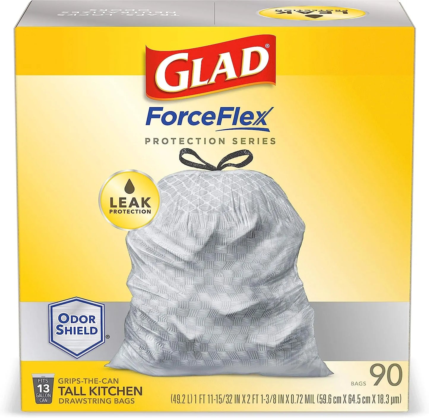 Glad Protection Series Force Flex Drawstring Fresh Clean Odor Shield 13 Gallon 1/110ct