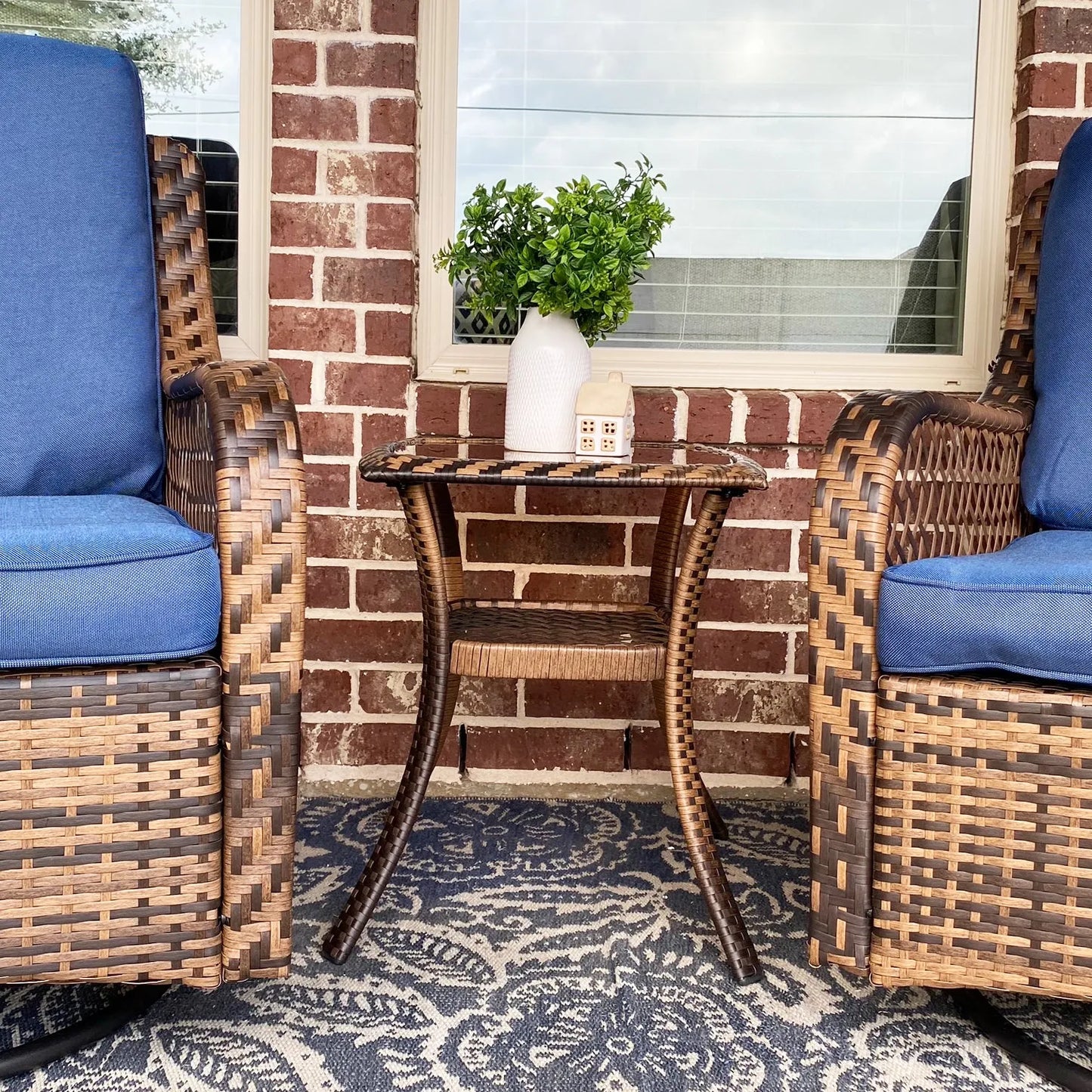 3 PC Rattan Swivel Rocking Chairs Conversation Set