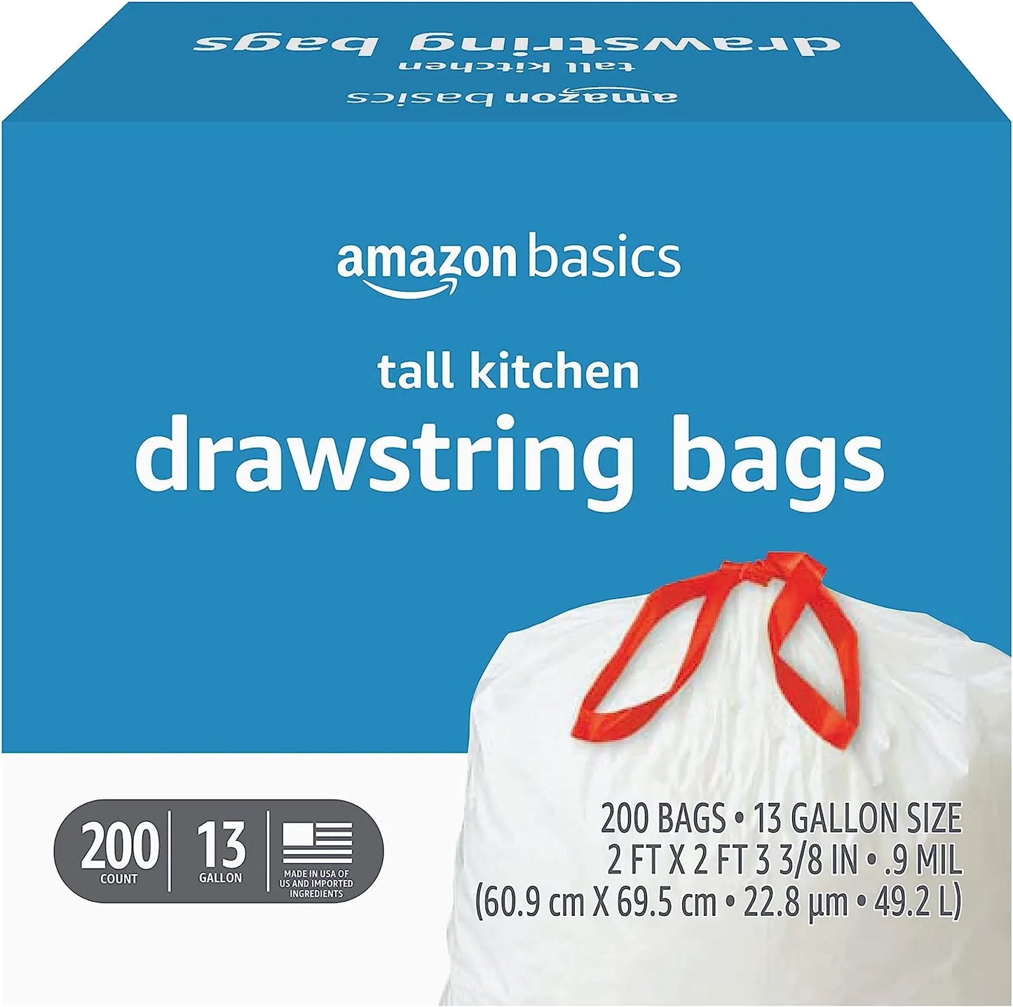 Basics Tall Kitchen Drawstring Trash Bags, 13 Gallon, Unscented, 120 Count (Previously Solimo)