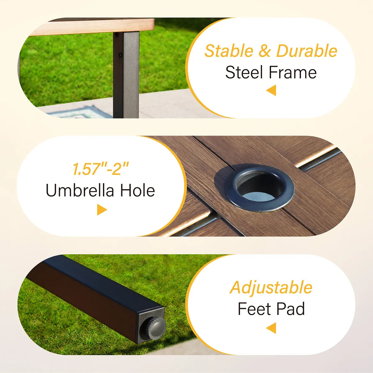 7-Piece Patio Dining Set With 6 Cushioned Steel & Rattan Chairs and Rectangle Table