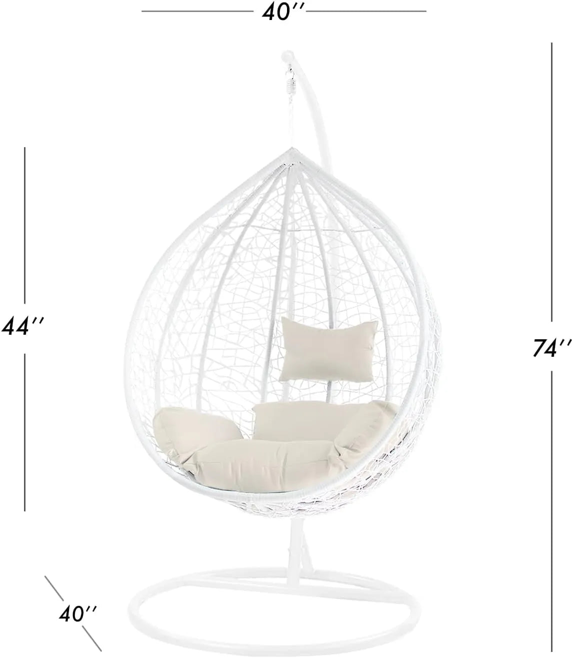 J.M.Deco Porch Swing Chair with Stand, Cushion & Pillow, Goldden Egg Rattan Wicker Swing Hanging Chair, Hammock Chair for Indoor, Outdoor, Garden, Backyard & Patio