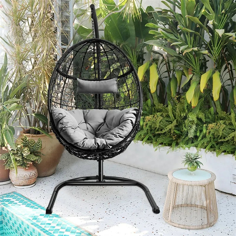 Outdoor Hanging Egg Chair Swing Hammock Chair Set with Stand & Cushion
