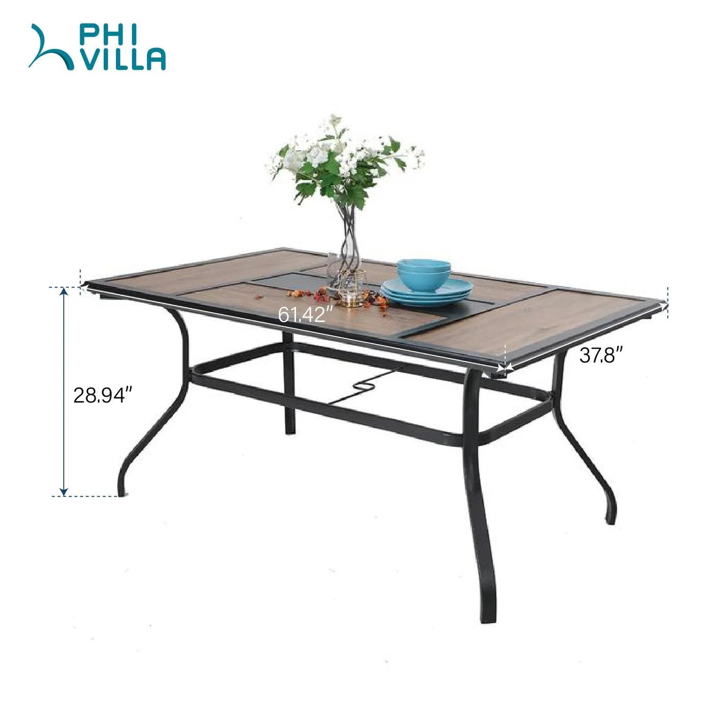 7-Piece Patio Dining Set With 6 Cushioned Steel & Rattan Chairs and Rectangle Table