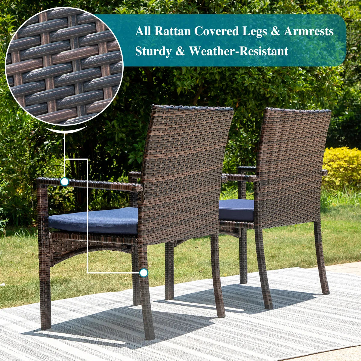 5-Piece Patio Fire Pit Set Rattan Dining Chairs & 50,000BTU Square Fire Pit Table