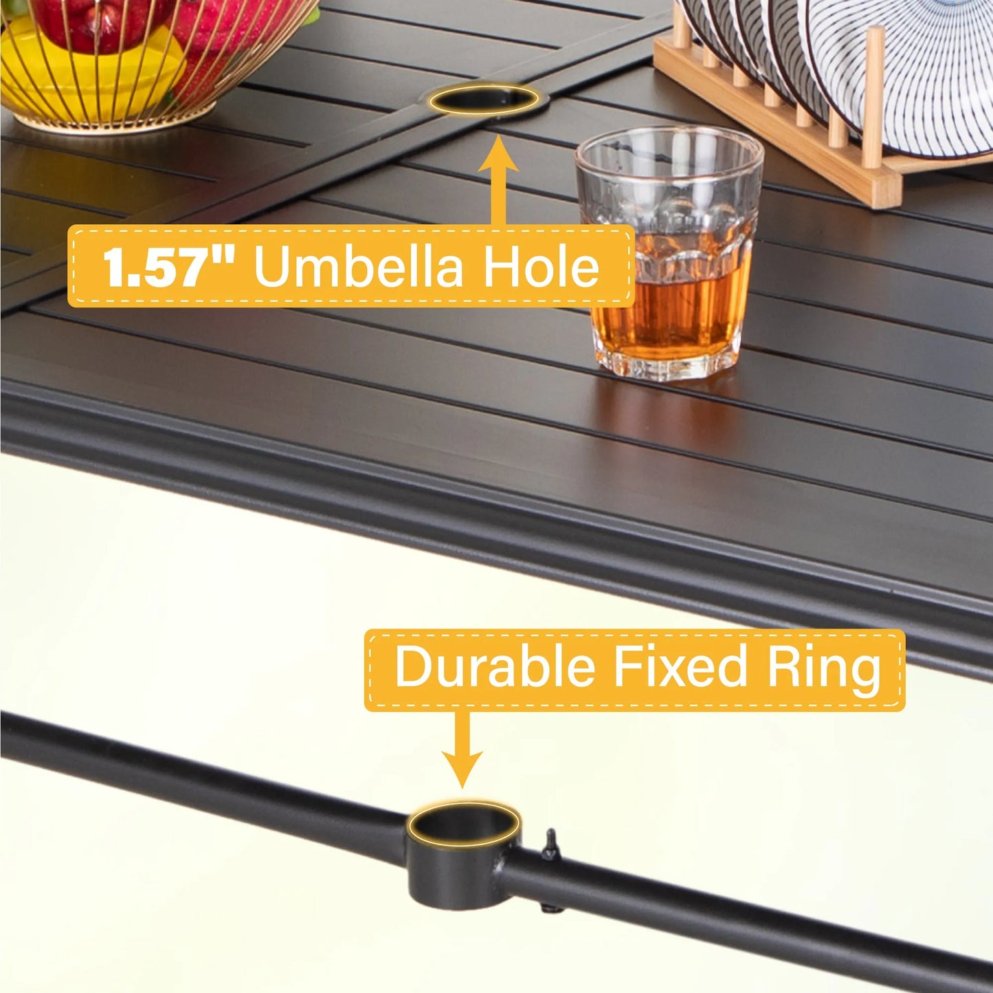 7-Piece Patio Dining Set With 6 Cushioned Steel & Rattan Chairs and Rectangle Table