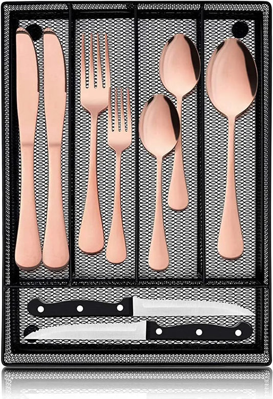 48-Piece Copper and Silverware Set