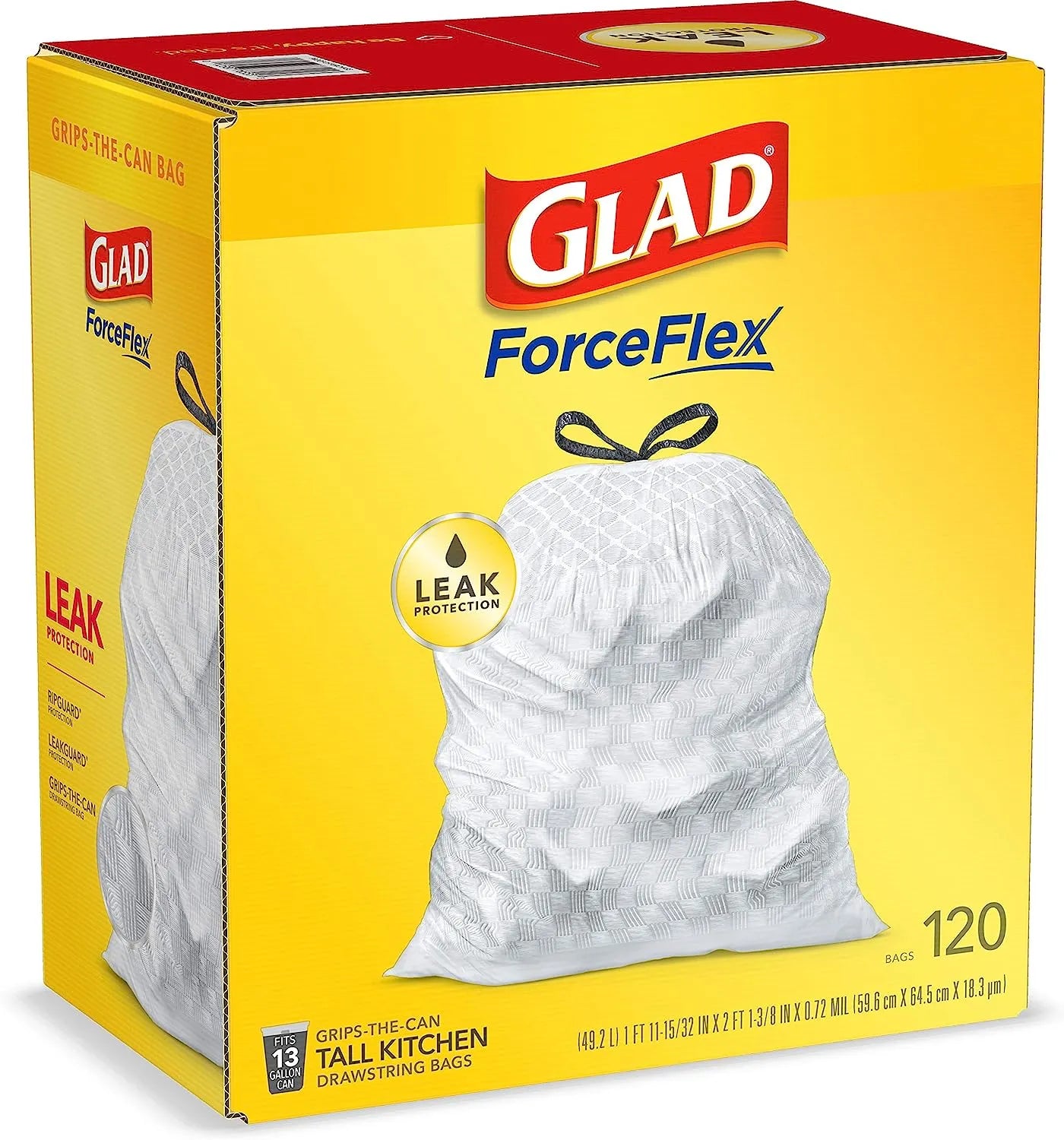 Glad Protection Series Force Flex Drawstring Fresh Clean Odor Shield 13 Gallon 1/110ct