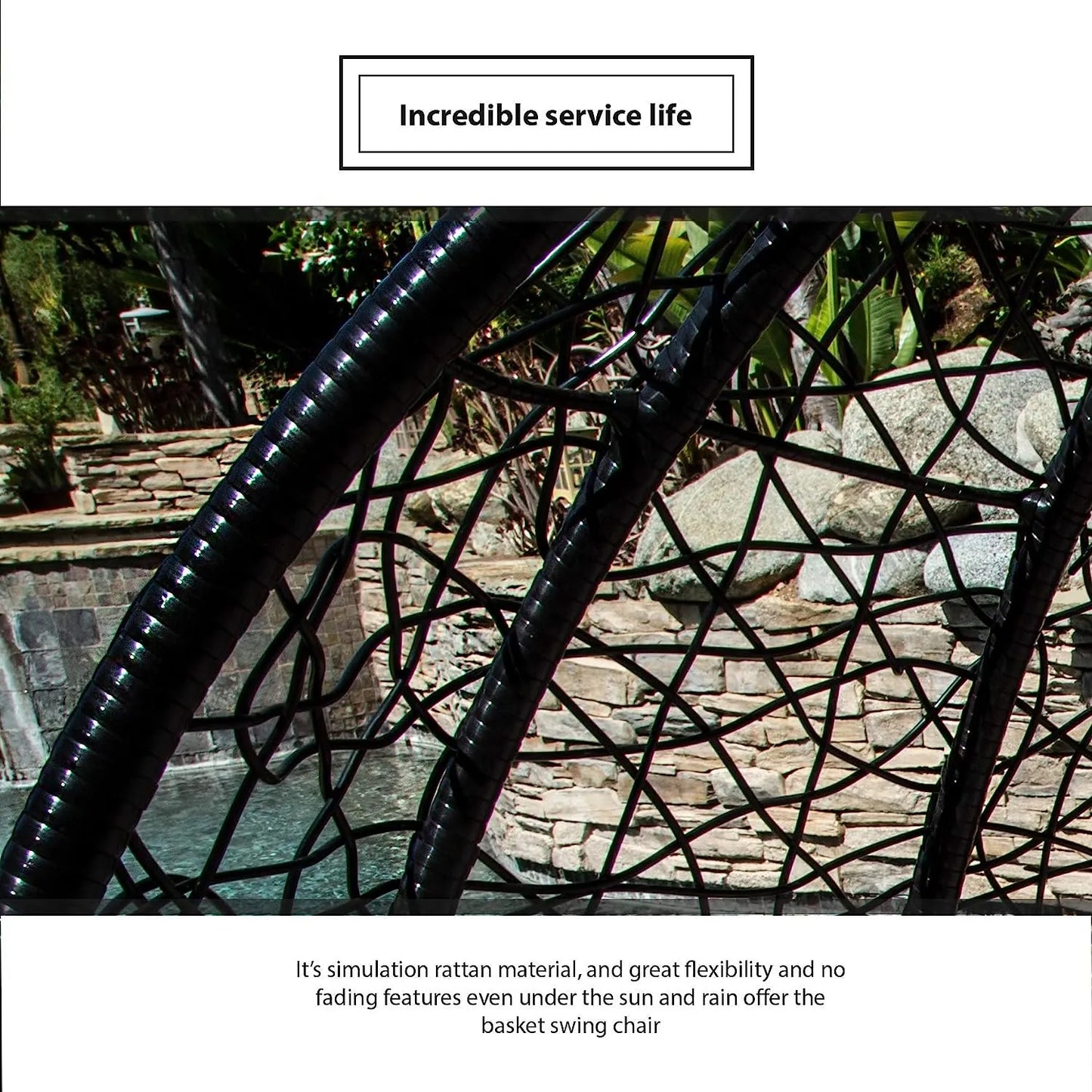 J.M.Deco Porch Swing Chair with Stand, Cushion & Pillow, Goldden Egg Rattan Wicker Swing Hanging Chair, Hammock Chair for Indoor, Outdoor, Garden, Backyard & Patio