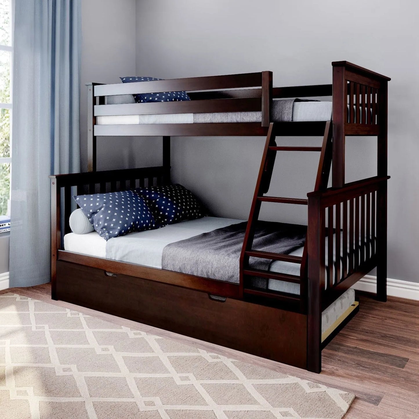 🎄Store Closing Sale💖Kids Solid Wood Twin-Over-Full Bunk Bed + Trundle Bed