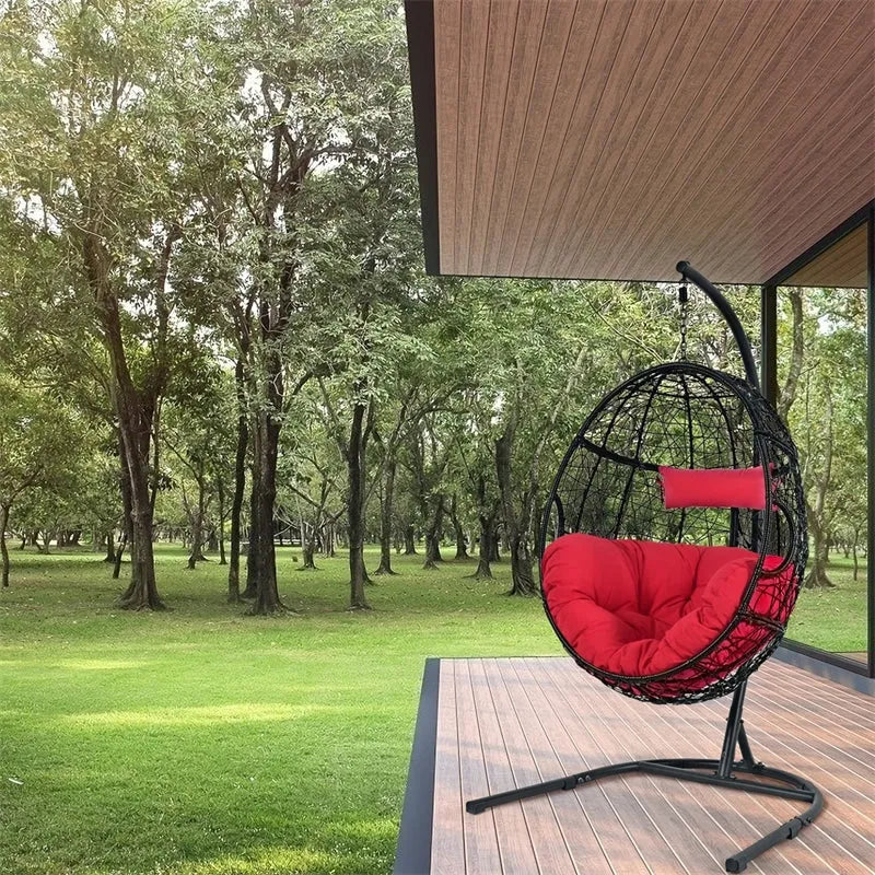Outdoor Hanging Egg Chair Swing Hammock Chair Set with Stand & Cushion