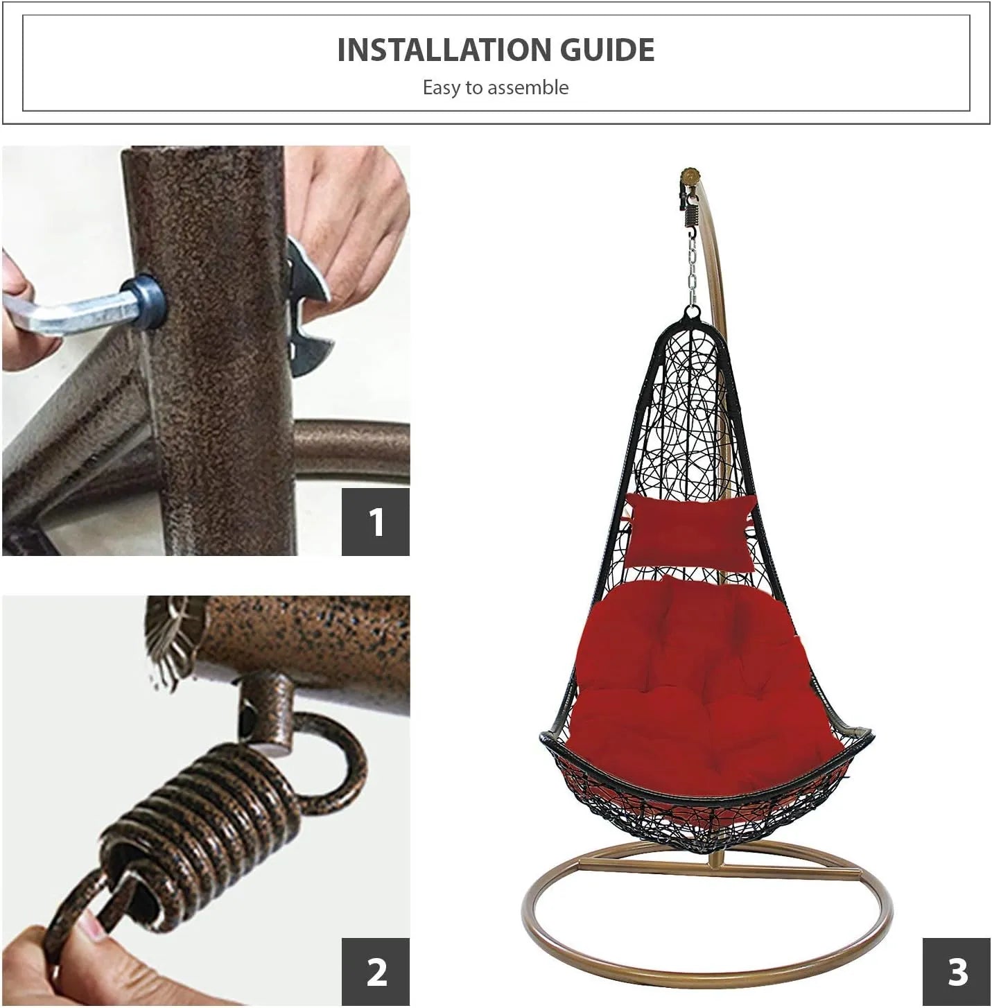 J.M.Deco Porch Swing Chair with Stand, Cushion & Pillow, Goldden Egg Rattan Wicker Swing Hanging Chair, Hammock Chair for Indoor, Outdoor, Garden, Backyard & Patio