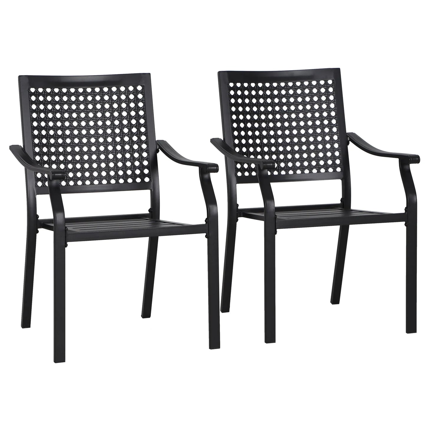 Outdoor Fixed Steel Dining Chairs with Bullseye Flower Pattern - Set of 2
