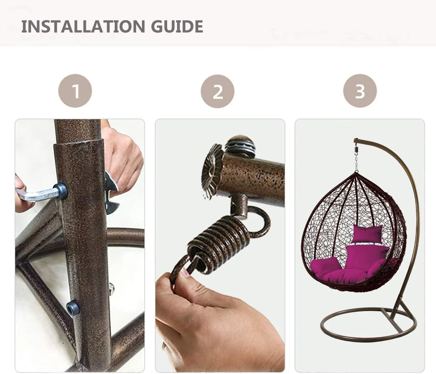 J.M.Deco Porch Swing Chair with Stand, Cushion & Pillow, Goldden Egg Rattan Wicker Swing Hanging Chair, Hammock Chair for Indoor, Outdoor, Garden, Backyard & Patio