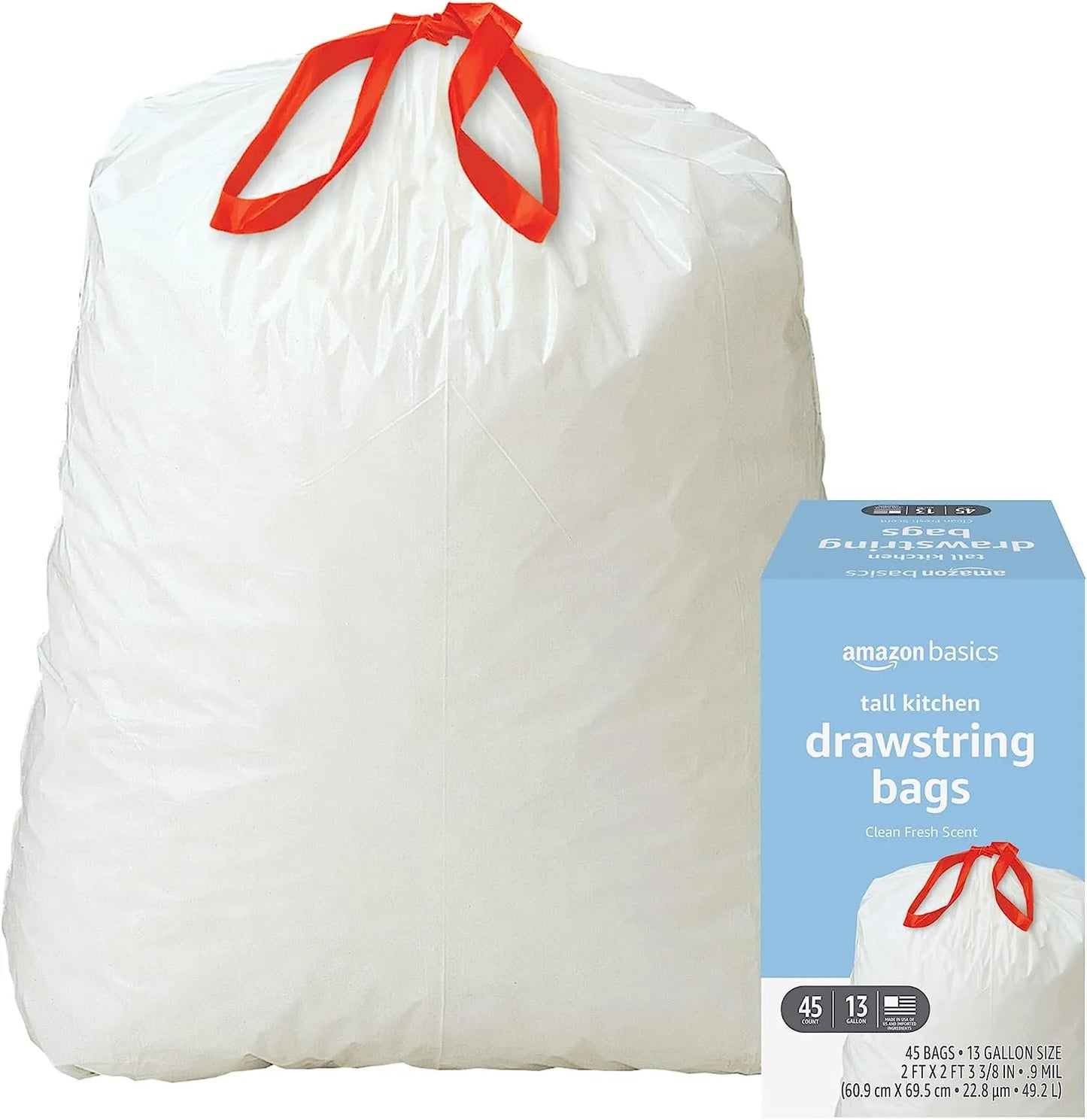 Basics Tall Kitchen Drawstring Trash Bags, 13 Gallon, Unscented, 120 Count (Previously Solimo)