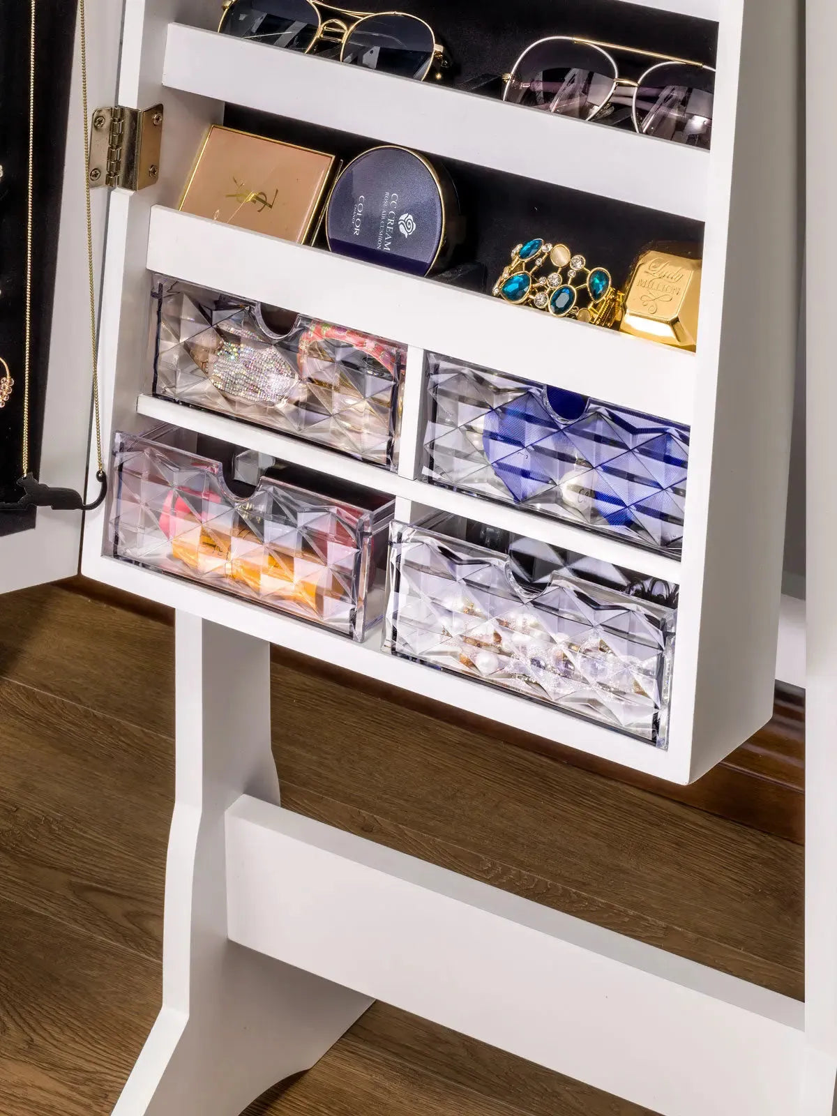 Stella 6 Standing Jewelry Armoire Full Length Mirror With Built-in Lights ?White