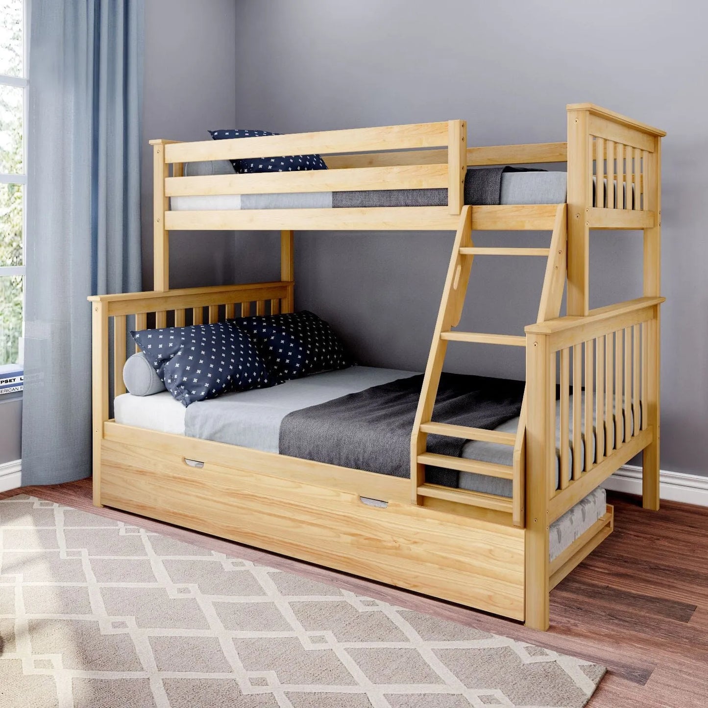 🎄Store Closing Sale💖Kids Solid Wood Twin-Over-Full Bunk Bed + Trundle Bed